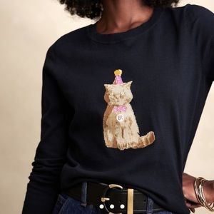 BANANA REPUBLIC Forever Intarsia Birthday Cat Sweater Medium NWT
